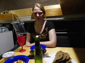 Celebrating the first Marty meal with a cool beer Enjoying the first meal