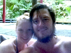 Relaxing at the 40 degree hot pool...feels like heaven Us relaxing at Morere Hot Springs