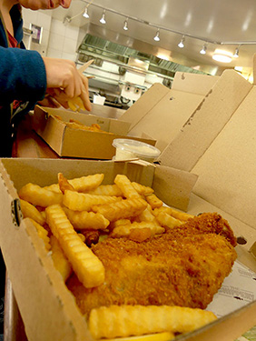 The box is like spoon or fork biodegradable. The fish now tastes double as good Everthing delicious and sustainable