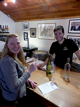 Our french friends Mimi & Gaeël (next to Bianca) let us taste the most exquisite wines of their employer Giesen Wine tasting at Giesen Winery