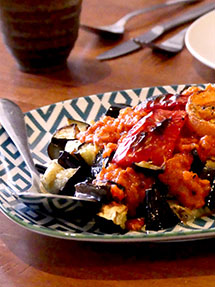 Balkans roasted eggplant with a tomato capsicum sauce