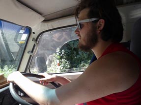 Thomas driving the van