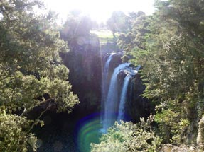 Wasserfall von oben mit Sonne