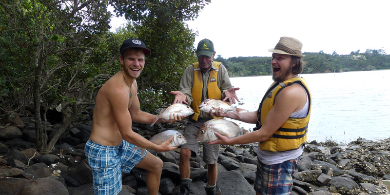 Große Ausbeute beim Fischen mit Manager Simon und Alex: 4 dicke Snapper