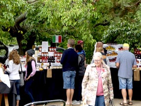 market stand with lots of products