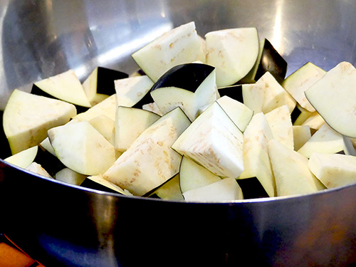 Cut eggplants